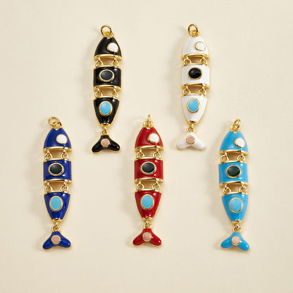 Fish Pendant In Copper With 18K Gold Plated Electroplating, Featuring 0.05µm-0.08µm Thickness And Enamel Craft, 1 Pc/Package