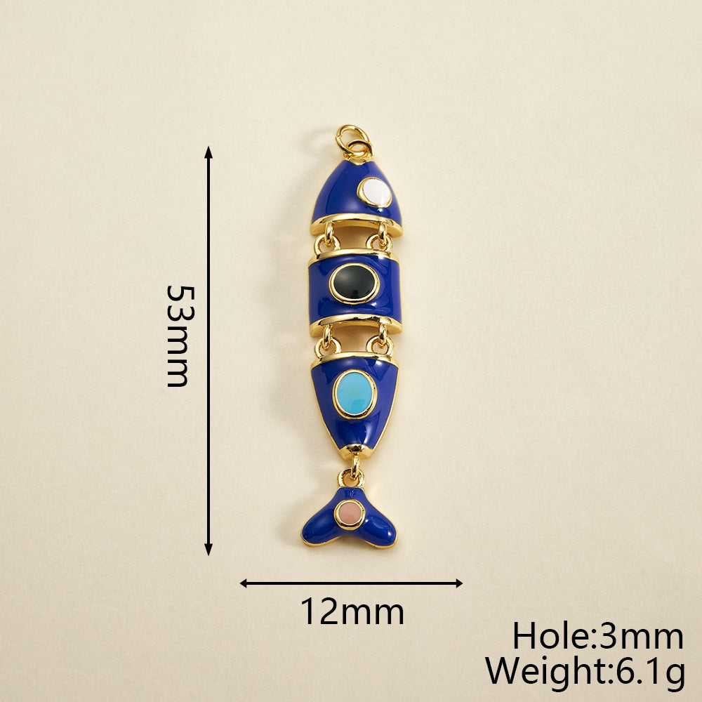 Fish Pendant In Copper With 18K Gold Plated Electroplating, Featuring 0.05µm-0.08µm Thickness And Enamel Craft, 1 Pc/Package