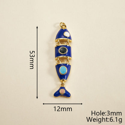 Fish Pendant In Copper With 18K Gold Plated Electroplating, Featuring 0.05µm-0.08µm Thickness And Enamel Craft, 1 Pc/Package