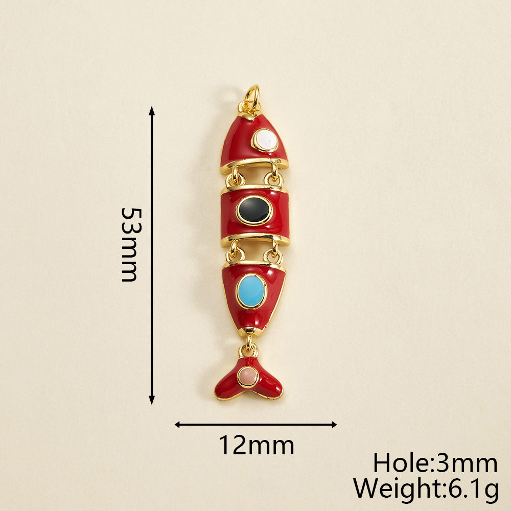 Fish Pendant In Copper With 18K Gold Plated Electroplating, Featuring 0.05µm-0.08µm Thickness And Enamel Craft, 1 Pc/Package