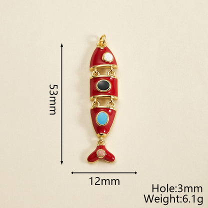 Fish Pendant In Copper With 18K Gold Plated Electroplating, Featuring 0.05µm-0.08µm Thickness And Enamel Craft, 1 Pc/Package