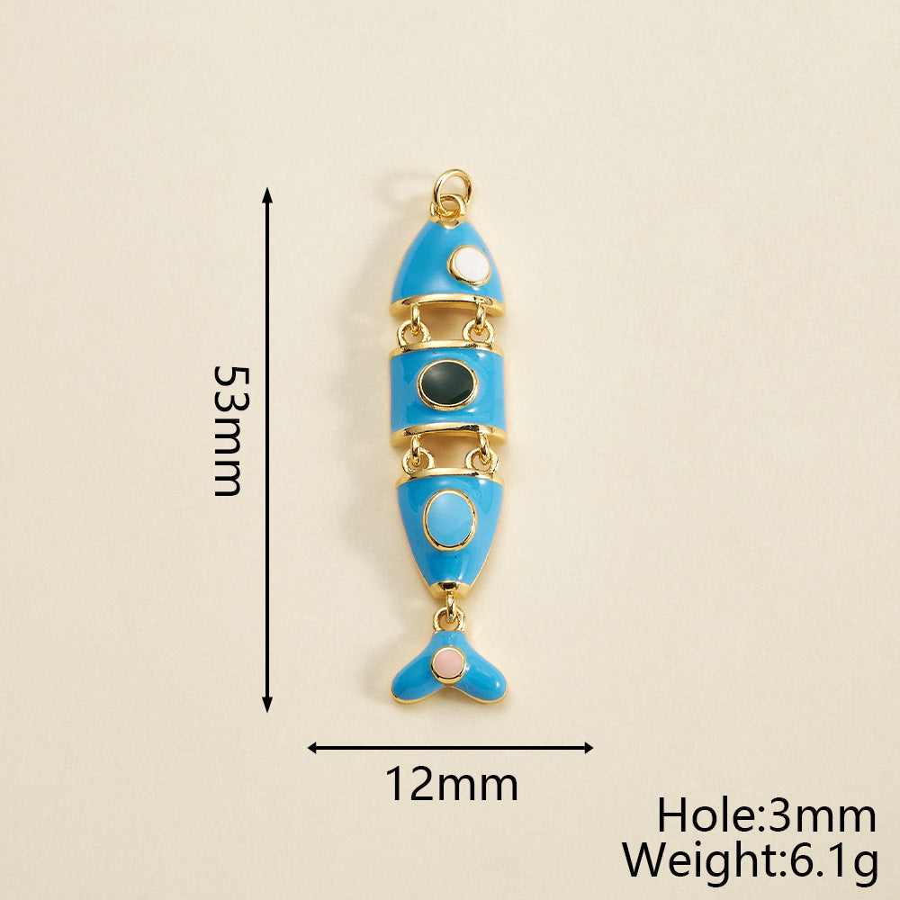 Fish Pendant In Copper With 18K Gold Plated Electroplating, Featuring 0.05µm-0.08µm Thickness And Enamel Craft, 1 Pc/Package