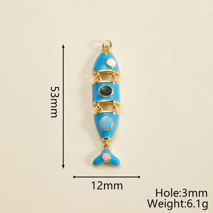 Fish Pendant In Copper With 18K Gold Plated Electroplating, Featuring 0.05µm-0.08µm Thickness And Enamel Craft, 1 Pc/Package