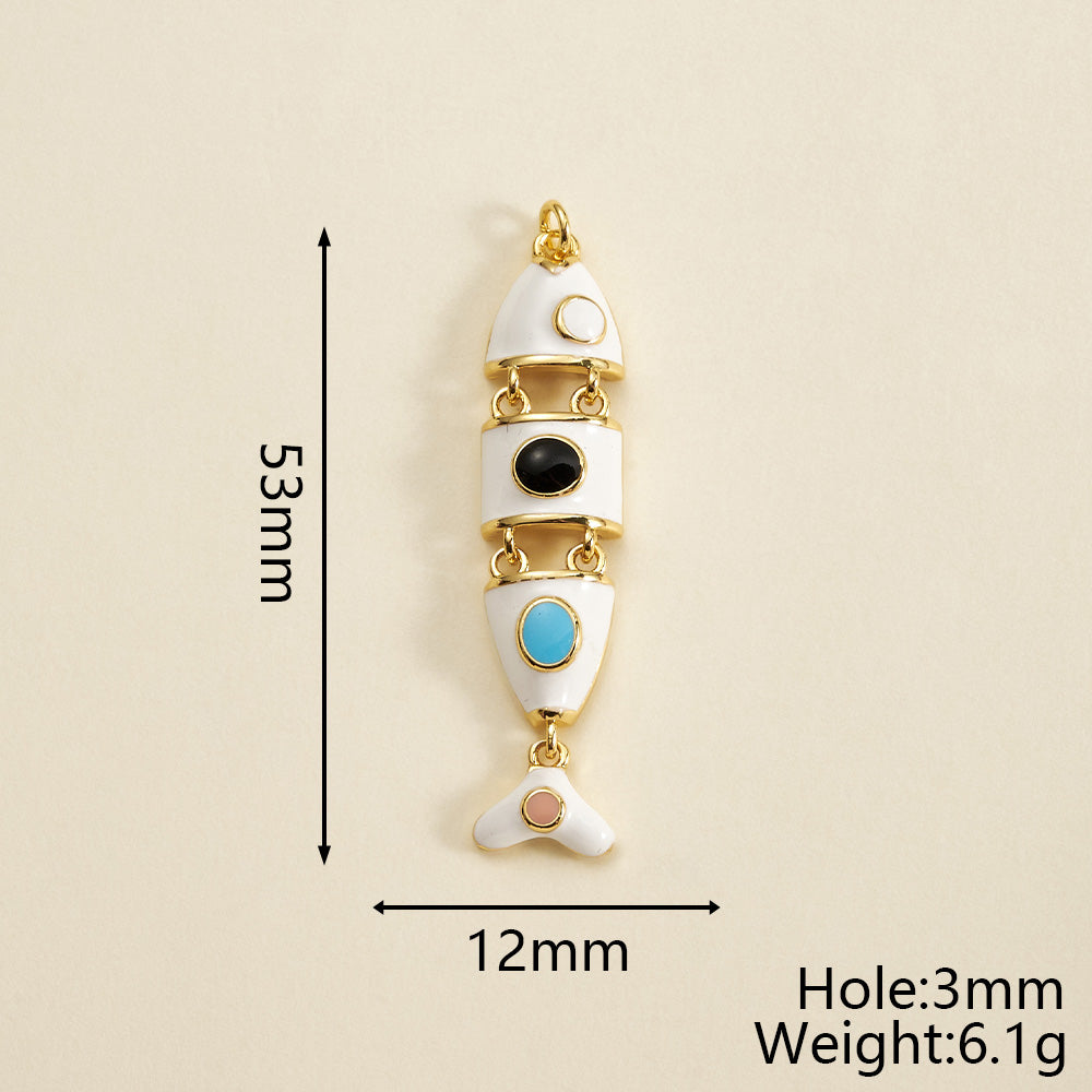 Fish Pendant In Copper With 18K Gold Plated Electroplating, Featuring 0.05µm-0.08µm Thickness And Enamel Craft, 1 Pc/Package