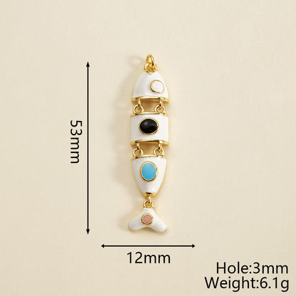Fish Pendant In Copper With 18K Gold Plated Electroplating, Featuring 0.05µm-0.08µm Thickness And Enamel Craft, 1 Pc/Package