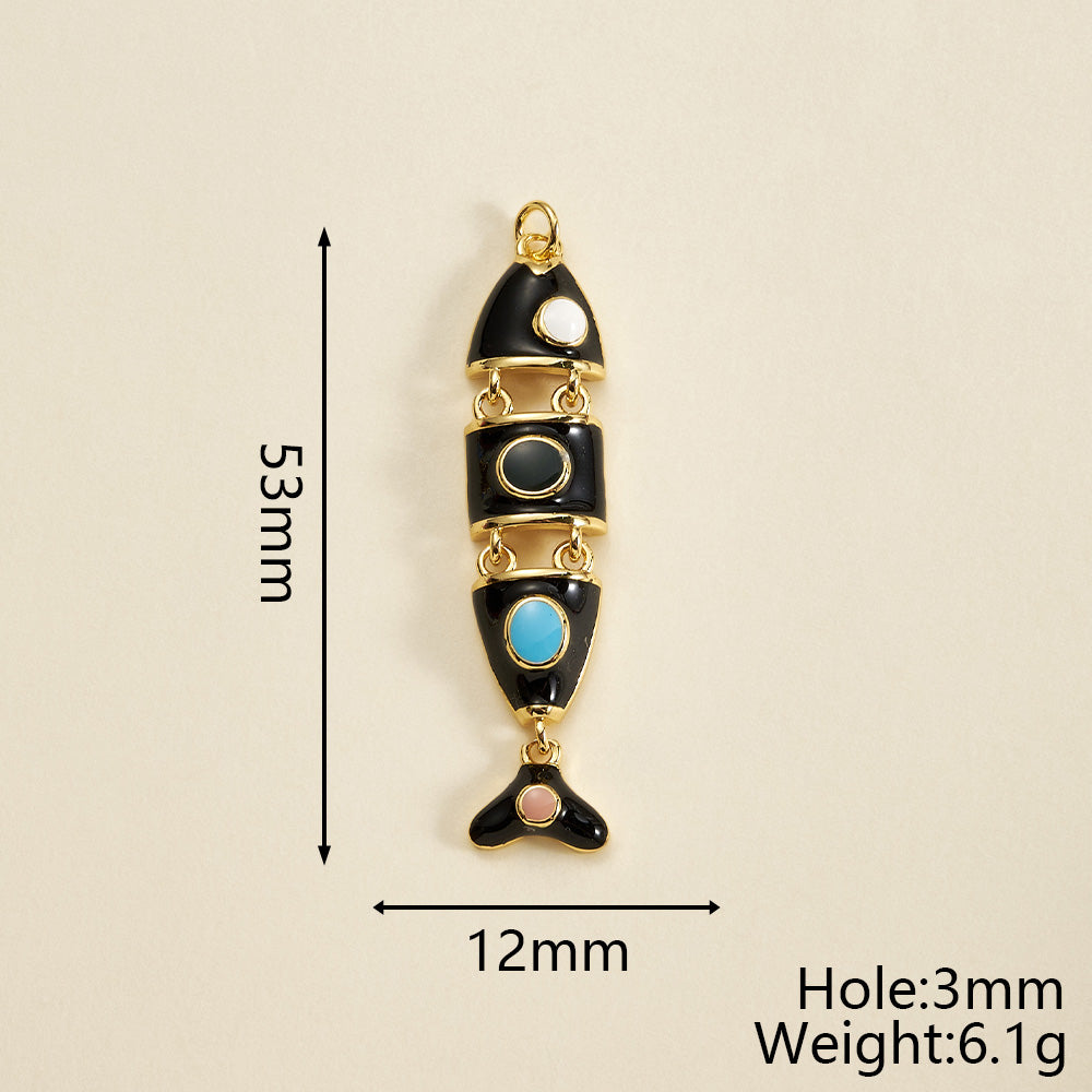 Fish Pendant In Copper With 18K Gold Plated Electroplating, Featuring 0.05µm-0.08µm Thickness And Enamel Craft, 1 Pc/Package