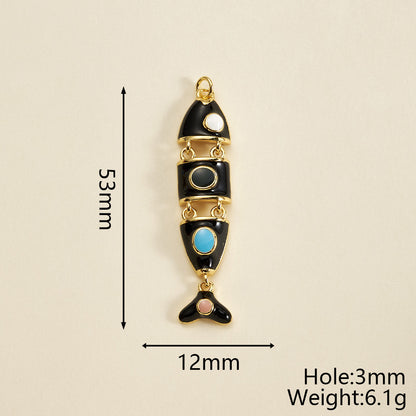 Fish Pendant In Copper With 18K Gold Plated Electroplating, Featuring 0.05µm-0.08µm Thickness And Enamel Craft, 1 Pc/Package