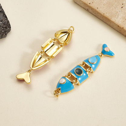 Fish Pendant In Copper With 18K Gold Plated Electroplating, Featuring 0.05µm-0.08µm Thickness And Enamel Craft, 1 Pc/Package