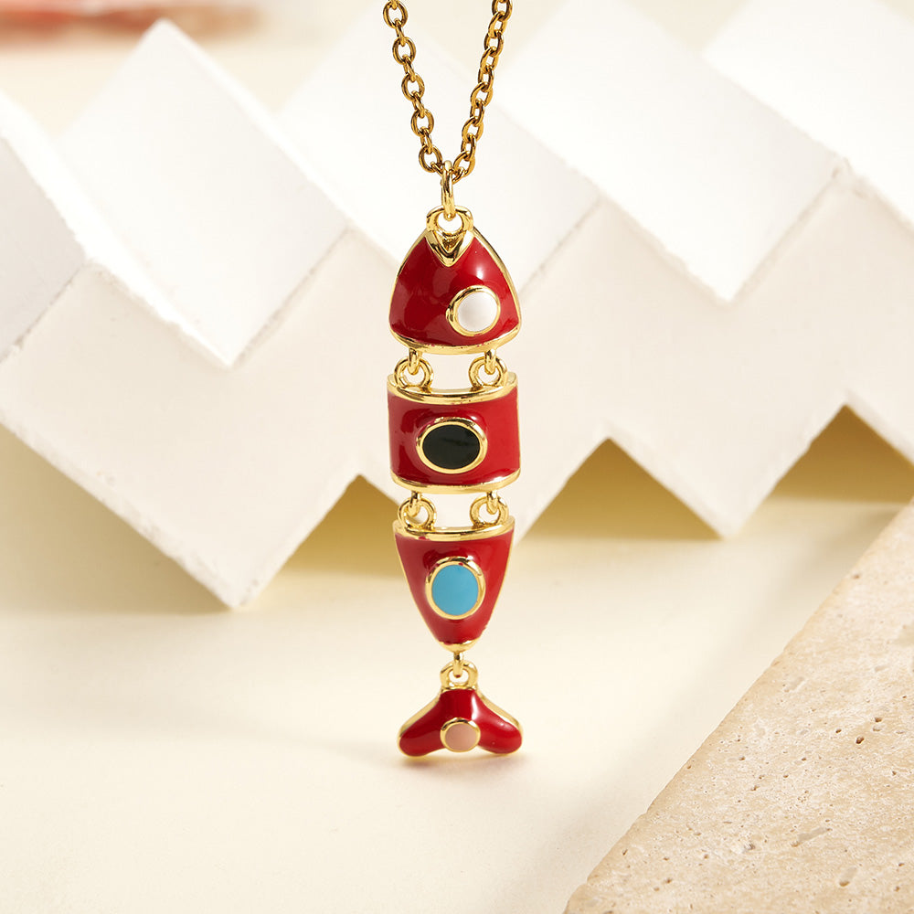 Fish Pendant In Copper With 18K Gold Plated Electroplating, Featuring 0.05µm-0.08µm Thickness And Enamel Craft, 1 Pc/Package