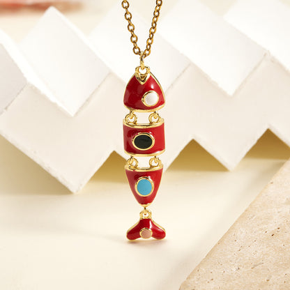 Fish Pendant In Copper With 18K Gold Plated Electroplating, Featuring 0.05µm-0.08µm Thickness And Enamel Craft, 1 Pc/Package
