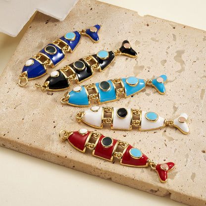 Fish Pendant In Copper With 18K Gold Plated Electroplating, Featuring 0.05µm-0.08µm Thickness And Enamel Craft, 1 Pc/Package