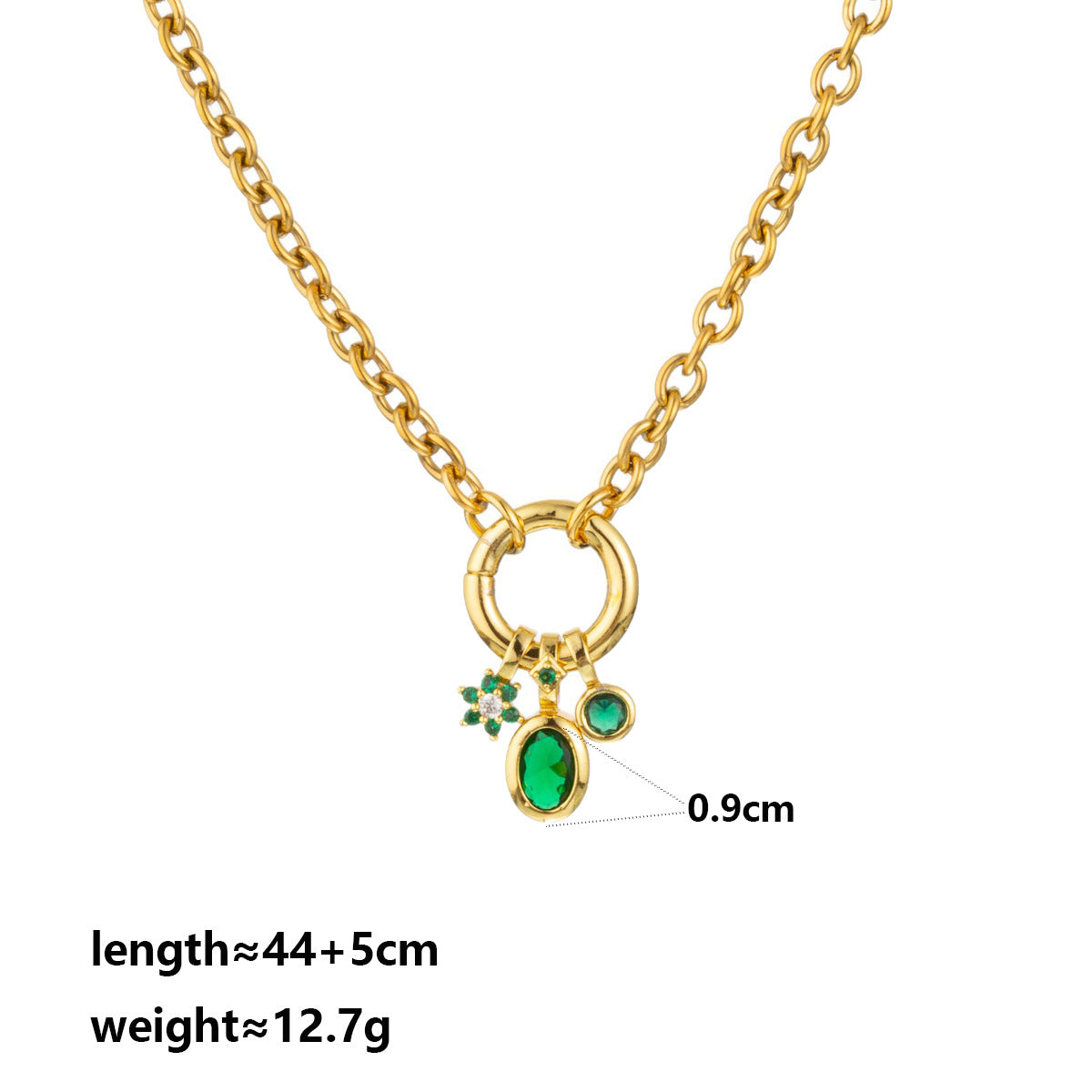 Round Pendant Necklace For Adults In Golden Plated Copper With Artificial Rhinestones And Cable Chain