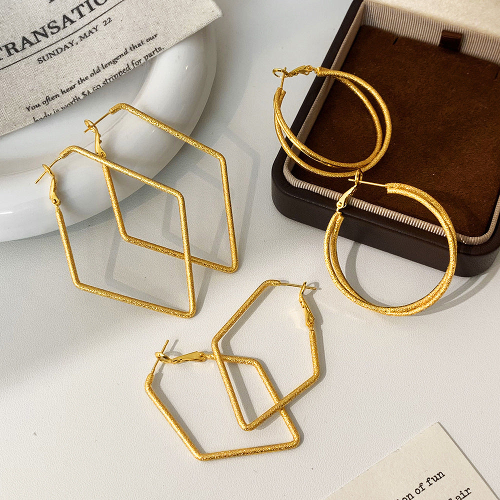 Geometric Copper Earrings For Women In Golden Featuring Witches Knot Jewelry Design
