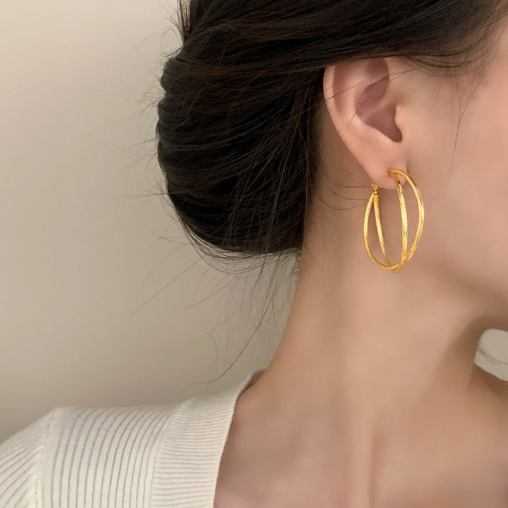 Geometric Copper Earrings For Women In Golden Featuring Witches Knot Jewelry Design