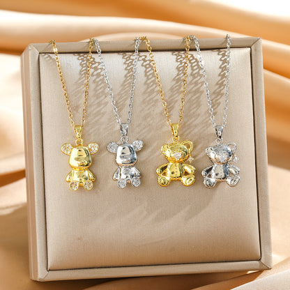 Unisex Titanium Steel Necklace For Animal Lovers Featuring A Stainless Steel Bear Pendant In Golden