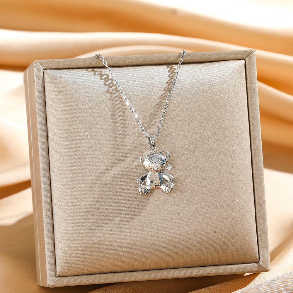 Unisex Titanium Steel Necklace For Animal Lovers Featuring A Stainless Steel Bear Pendant In Golden