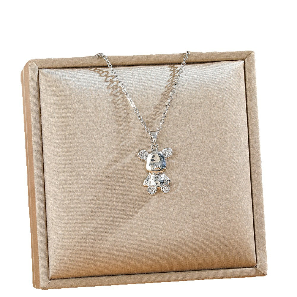 Unisex Titanium Steel Necklace For Animal Lovers Featuring A Stainless Steel Bear Pendant In Golden