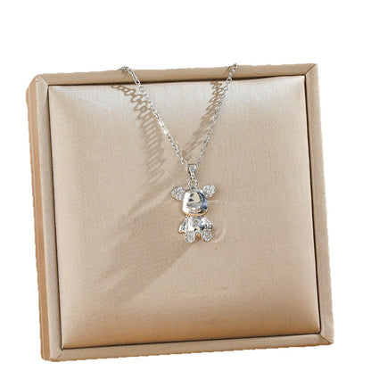Unisex Titanium Steel Necklace For Animal Lovers Featuring A Stainless Steel Bear Pendant In Golden