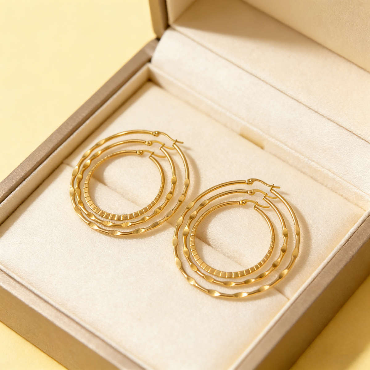 Round Hammered Earrings For Unisex Featuring 304 Stainless Steel With 18K Real Gold Plated PVD Coated Finish