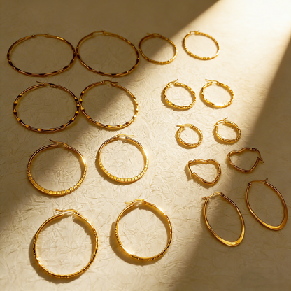 Round Hammered Earrings For Unisex Featuring 304 Stainless Steel With 18K Real Gold Plated PVD Coated Finish
