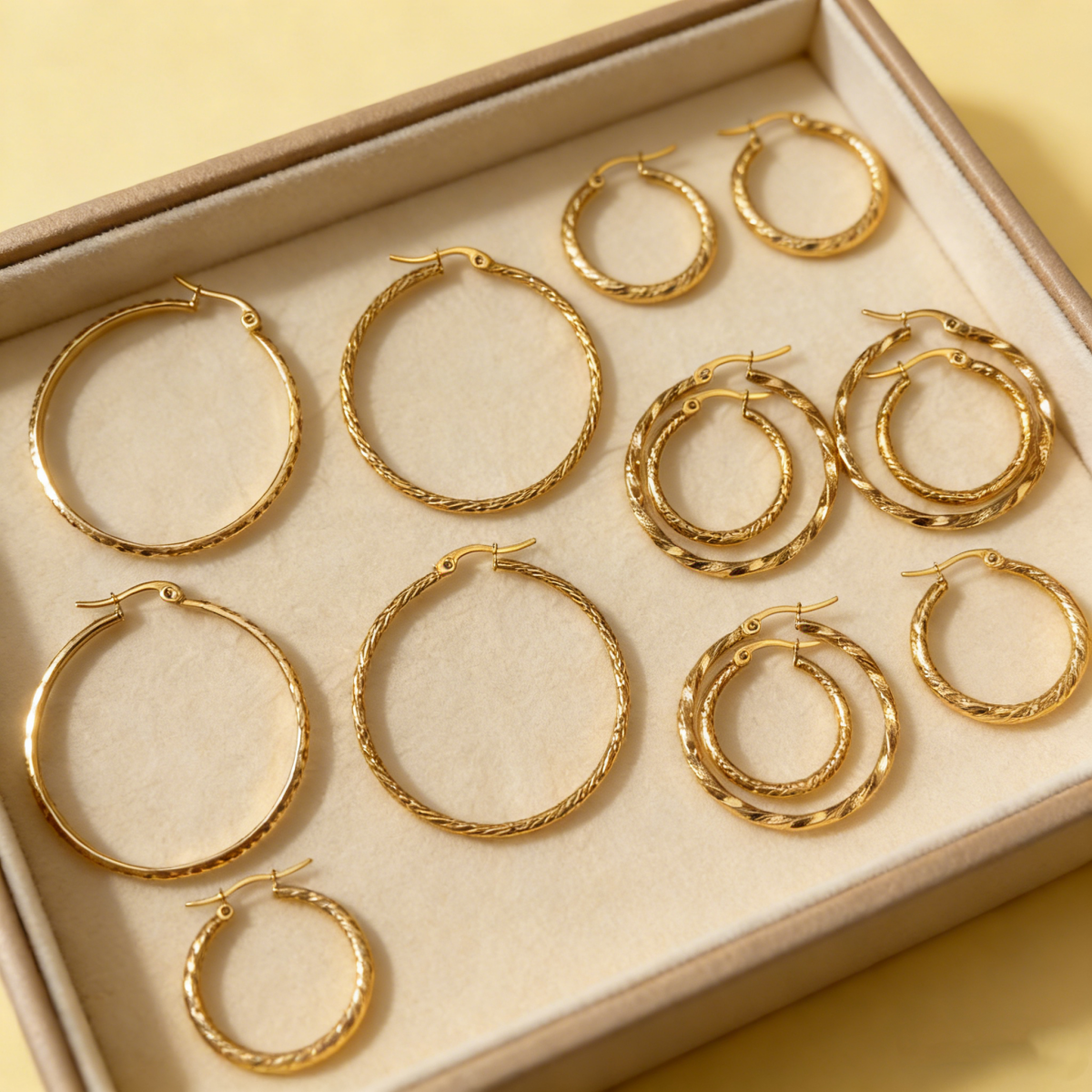 Round Hammered Earrings For Unisex Featuring 304 Stainless Steel With 18K Real Gold Plated PVD Coated Finish