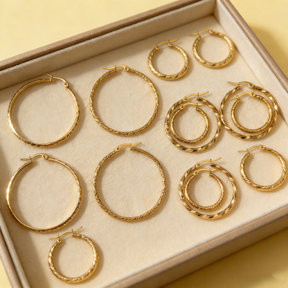 Round Hammered Earrings For Unisex Featuring 304 Stainless Steel With 18K Real Gold Plated PVD Coated Finish