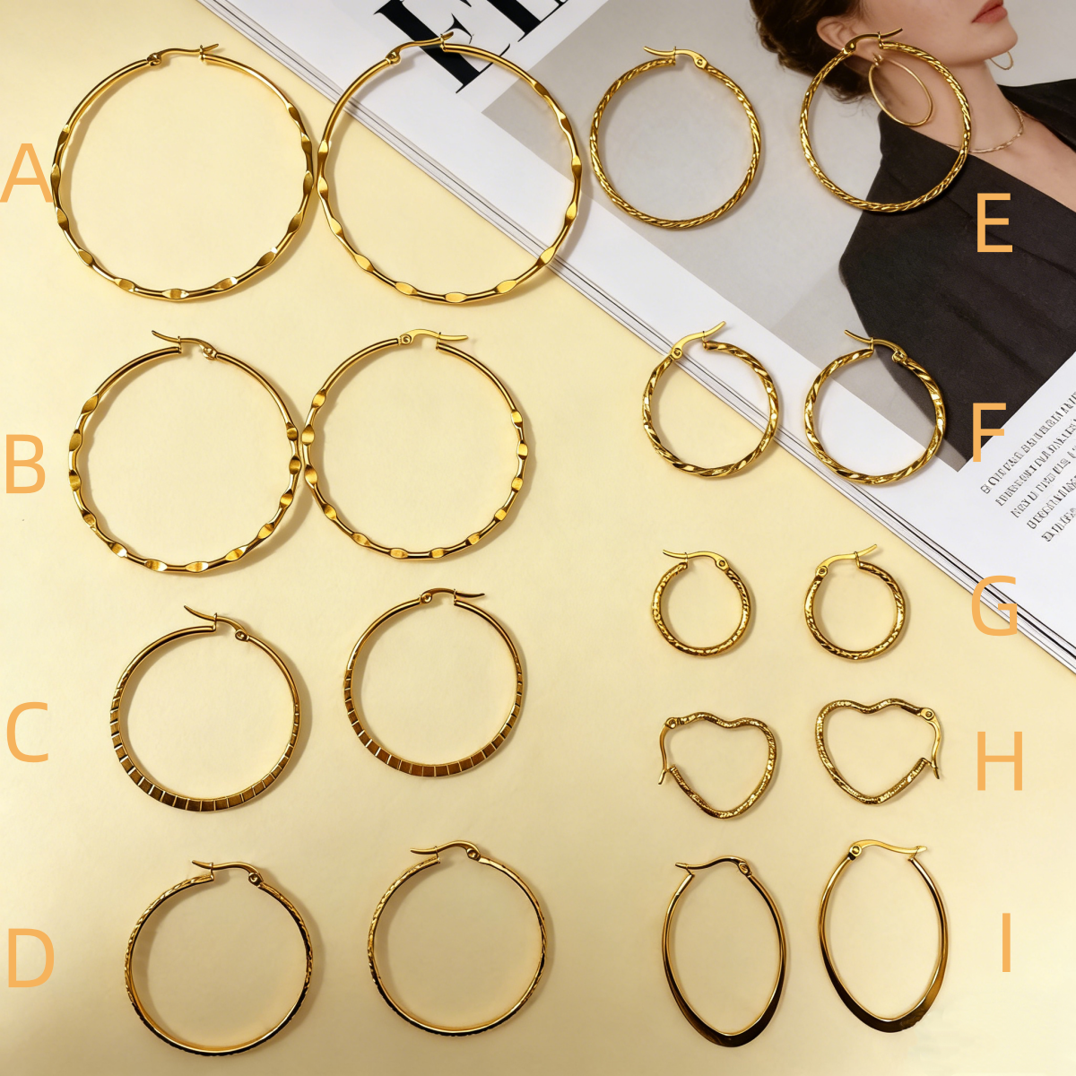 Round Hammered Earrings For Unisex Featuring 304 Stainless Steel With 18K Real Gold Plated PVD Coated Finish