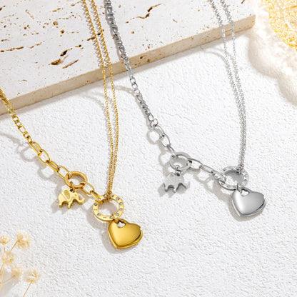 Heart Shape Pendant Necklace For Unisex Featuring Zircon Inlay With Retro Style On Cable Chain
