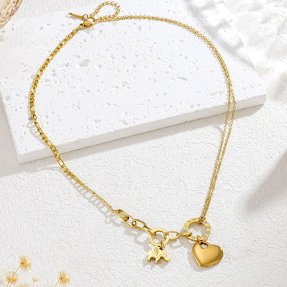 Heart Shape Pendant Necklace For Unisex Featuring Zircon Inlay With Retro Style On Cable Chain