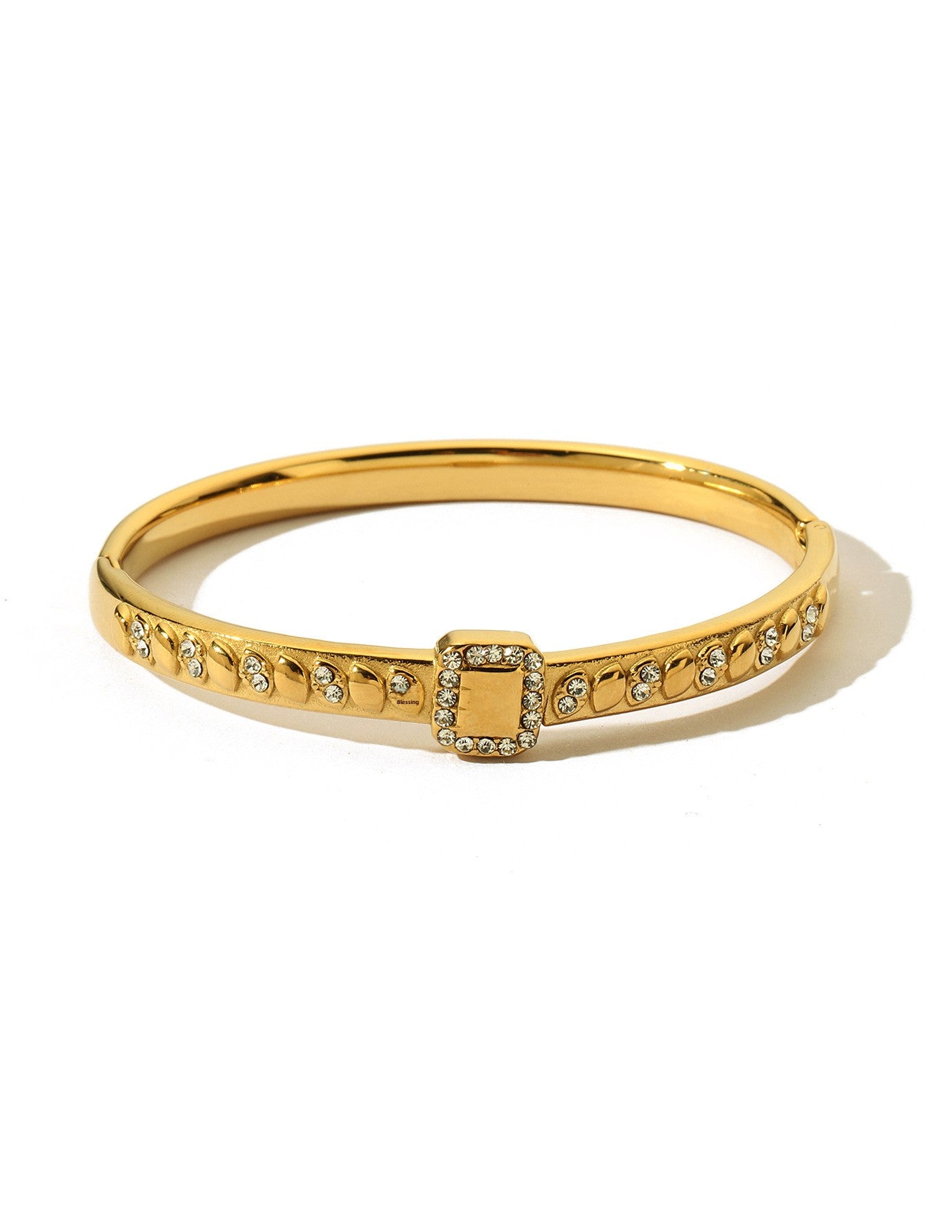 Water Droplets Bangle For Women In Golden Titanium Steel Featuring Rhinestones Inlay