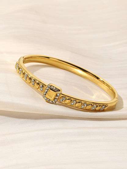 Water Droplets Bangle For Women In Golden Titanium Steel Featuring Rhinestones Inlay