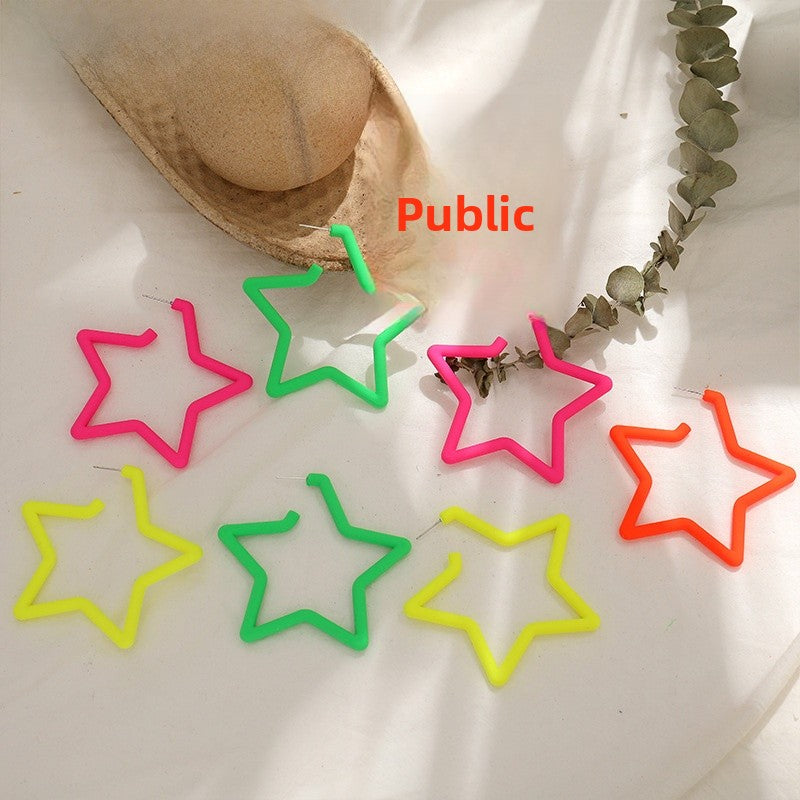 Pentagram Earrings For Women In Exaggerated Style With Acrylic Material And Stoving Varnish Finish, Available In Colour