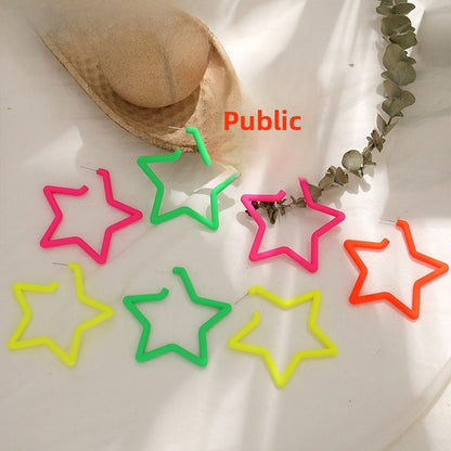 Pentagram Earrings For Women In Exaggerated Style With Acrylic Material And Stoving Varnish Finish, Available In Colour