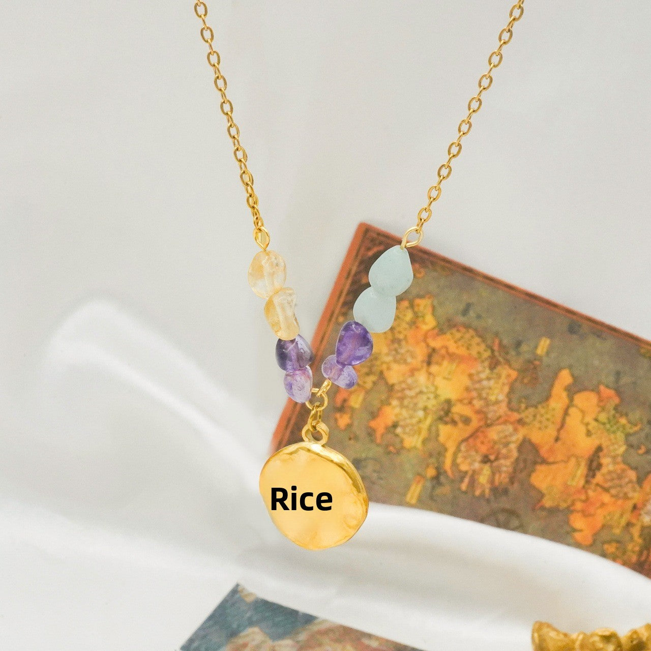 Splicing Necklace For Women In Simple Style With 18K Real Gold Plated And Natural Stone Inlay