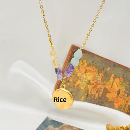 Splicing Necklace For Women In Simple Style With 18K Real Gold Plated And Natural Stone Inlay