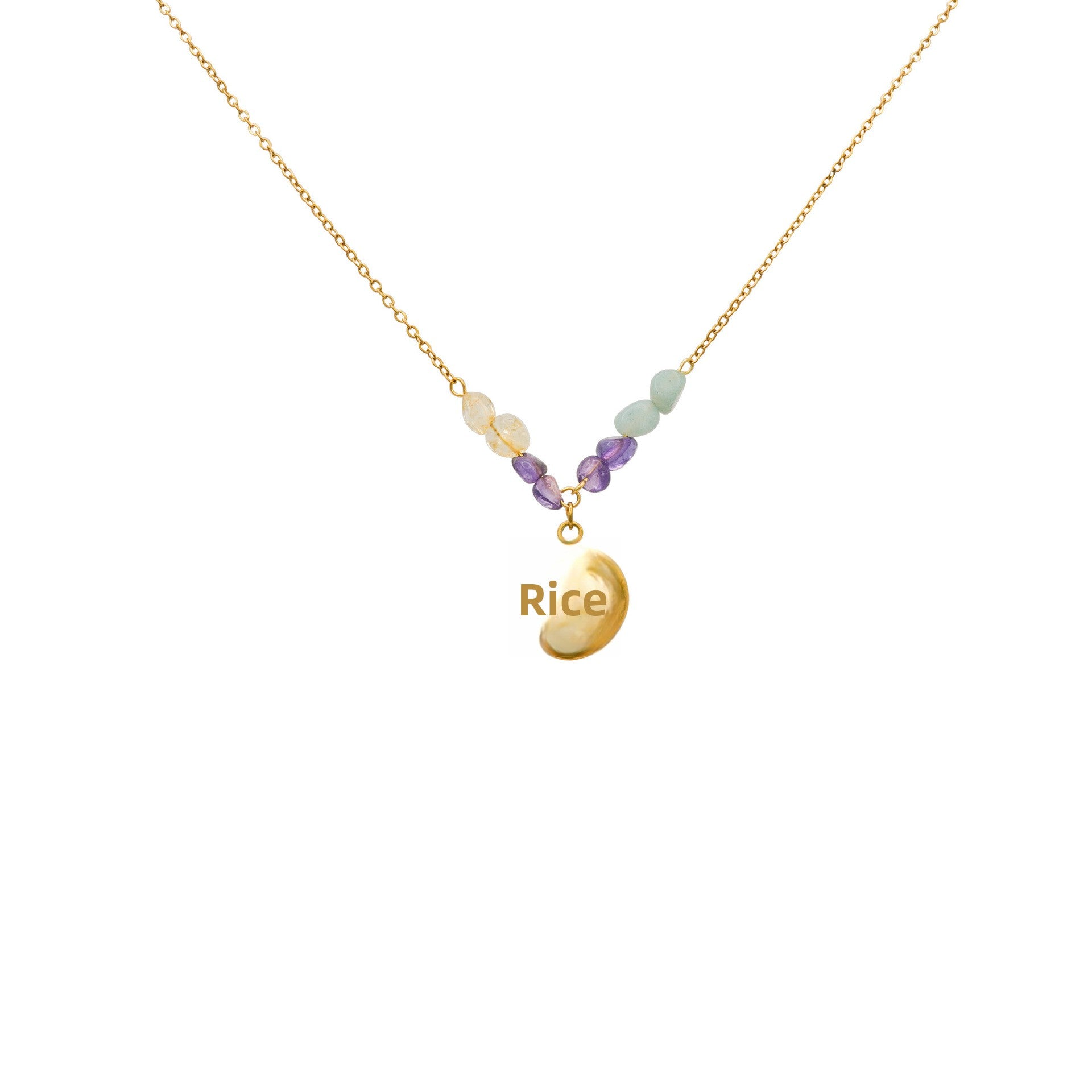 Splicing Necklace For Women In Simple Style With 18K Real Gold Plated And Natural Stone Inlay