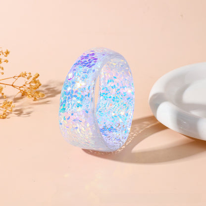 Irregular Resin Bangle For Women With Colourful Sequins Inlay