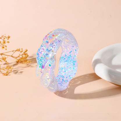 Irregular Resin Bangle For Women With Colourful Sequins Inlay