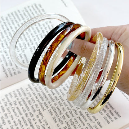 Handmade Round Resin Bangle For Women Featuring Golden Sequins Inlay