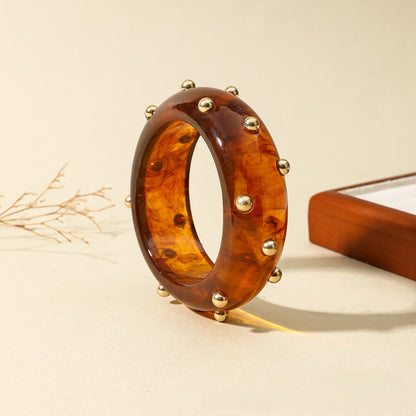 Handmade Round Sweet Resin Ring For Women In Golden With Rhinestone Inlay