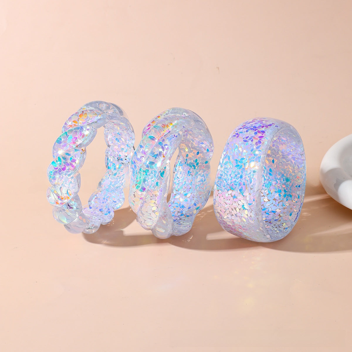 Irregular Resin Bangle For Women With Colourful Sequins Inlay