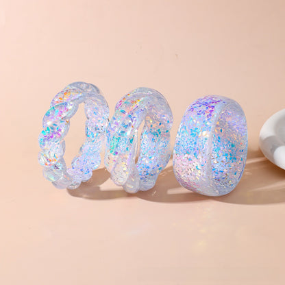 Irregular Resin Bangle For Women With Colourful Sequins Inlay