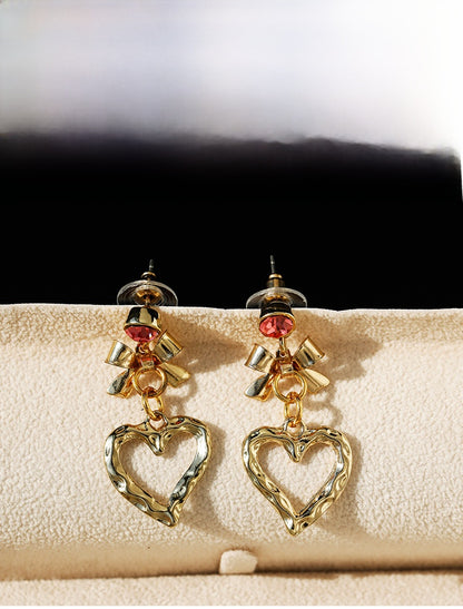 Heart Shape Stud Earrings For Women In Elegant Golden Finish