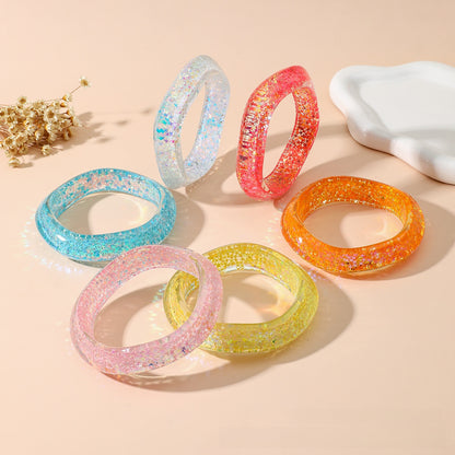 Sweet Resin Bangle For Women Featuring Colourful Sequins Inlay