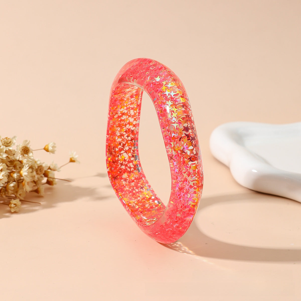 Sweet Resin Bangle For Women Featuring Colourful Sequins Inlay