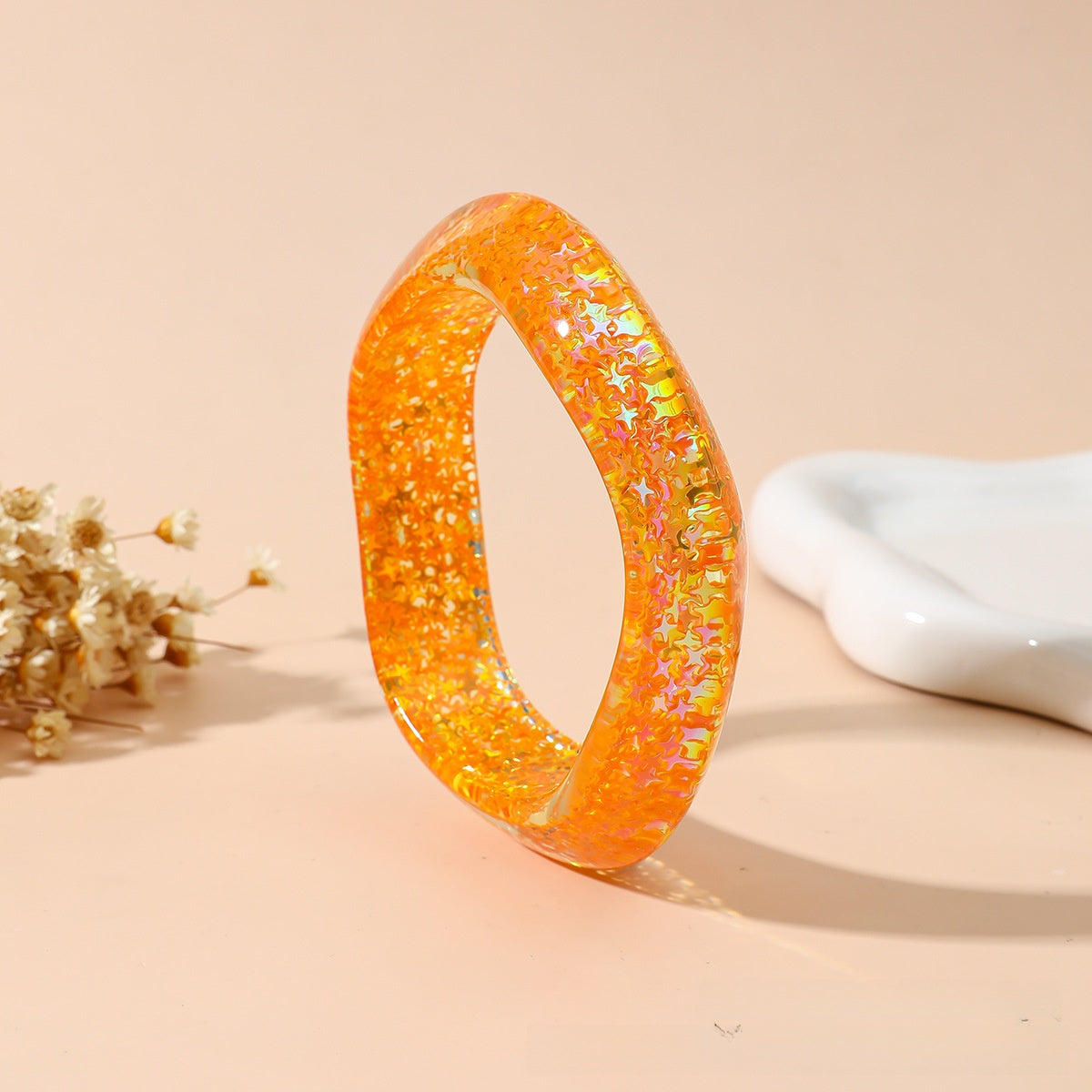 Sweet Resin Bangle For Women Featuring Colourful Sequins Inlay