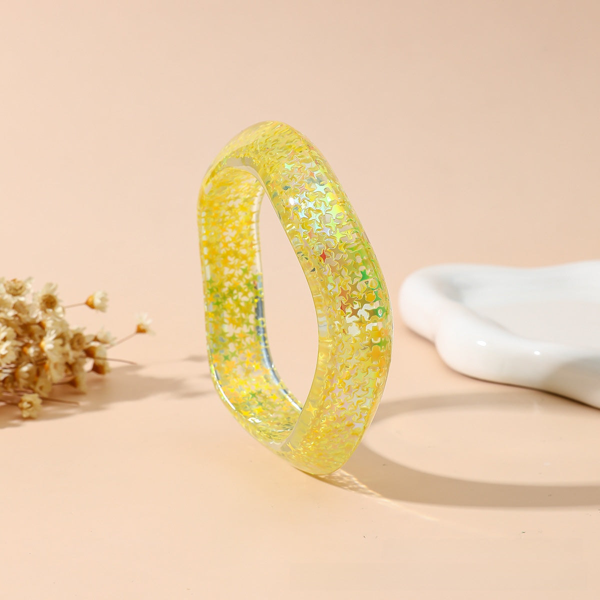 Sweet Resin Bangle For Women Featuring Colourful Sequins Inlay