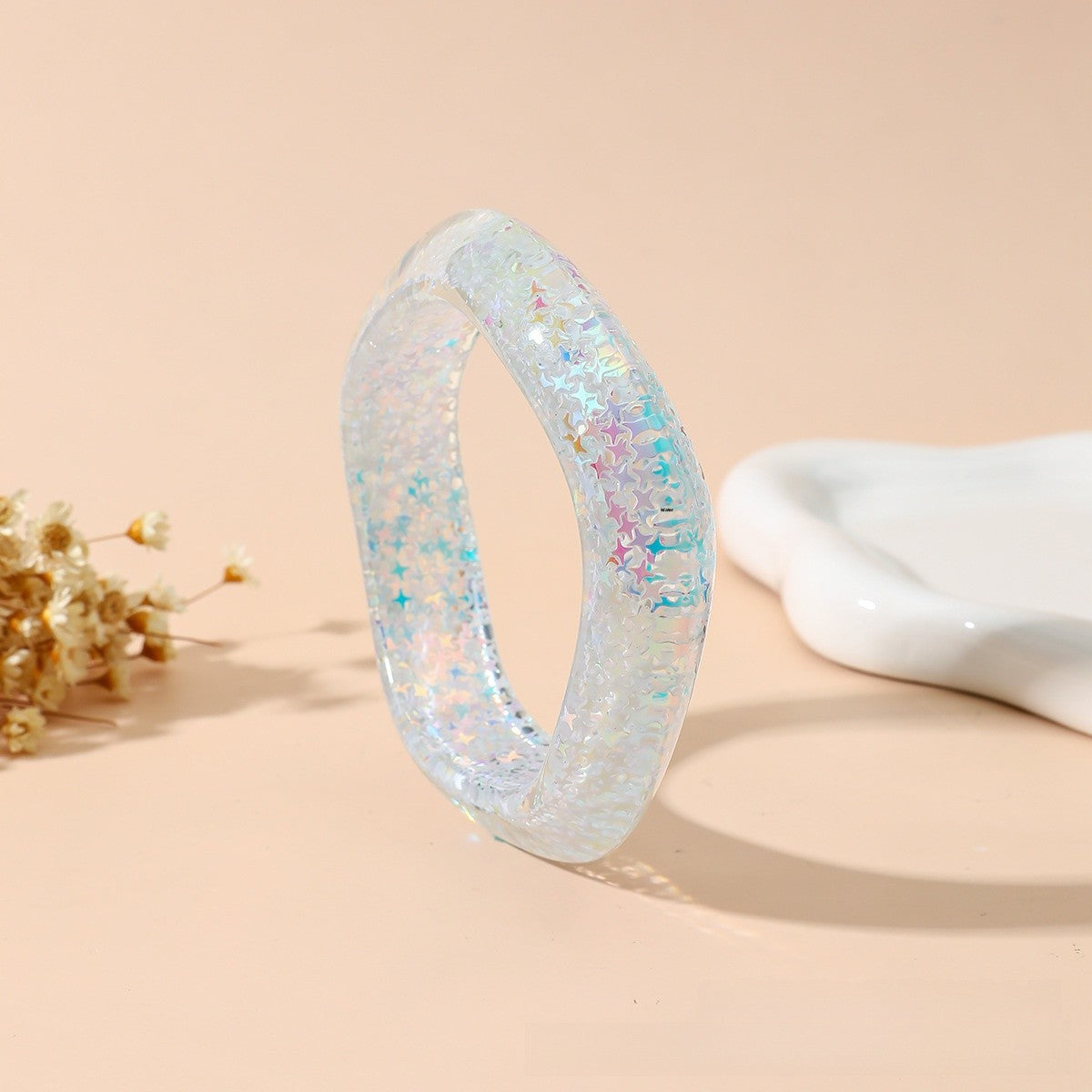 Sweet Resin Bangle For Women Featuring Colourful Sequins Inlay