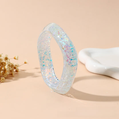 Sweet Resin Bangle For Women Featuring Colourful Sequins Inlay