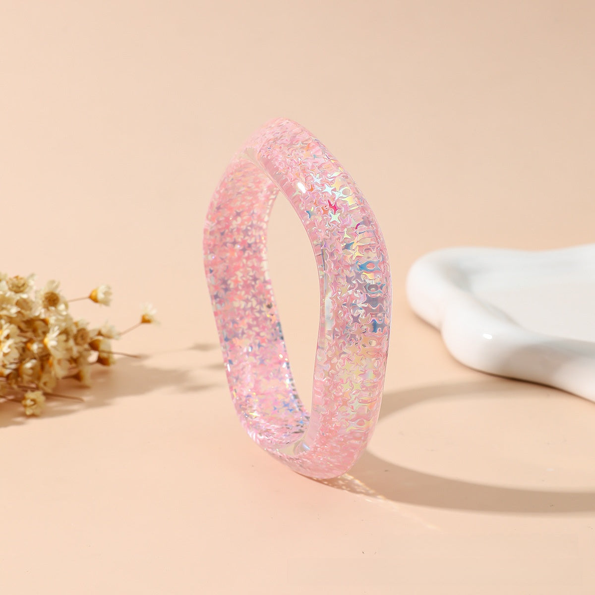 Sweet Resin Bangle For Women Featuring Colourful Sequins Inlay